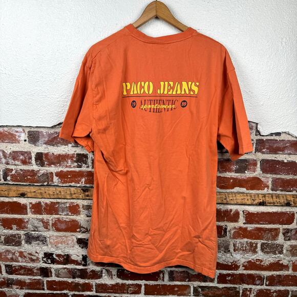 Vintage Paco Shirt Size XL Orange Short Sleeve Spellout Logo Sportswear 90s - Picture 9 of 10